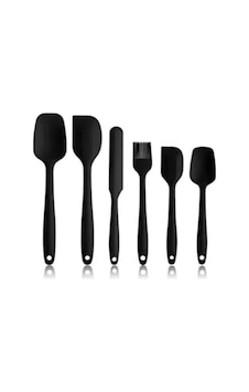 Silikon Spatula Seti 6 Parça Siyah Isıya Dayanıklı Yanmaz Yapışmaz
