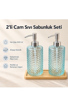 2'li Cam Sıvı Sabunluk Seti - 400 Ml Çok Renkli 2'li Cam Sıvı Sabunluk Seti - 400 Ml Çok Renkli