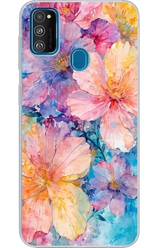 Samsung Galaxy M30s/m21 Uyumlu Renkli Çiçekler Sulu Boya Baskılı Silikon Kılıf