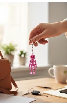 Gülümseyen İskelet Figürlü Hareketli Anahtarlık Pembe Gülümseyen İskelet Figürlü Hareketli Anahtarlık Pembe