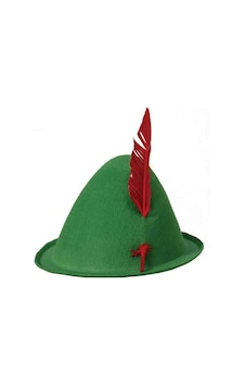 Yeşil Renk Kırmızı Tüylü Peter Pan Şapkası Robin Hood Şapkası N712 Yeşil Renk Kırmızı Tüylü Peter Pan Şapkası Robin Hood Şapkası N712