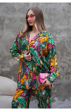 Polologin Butik Tropik Yaprak Desenli Takım Çok Renkli Polologin Butik Tropik Yaprak Desenli Takım Çok Renkli