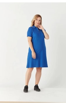 Moda Berray 3010 Saks Günlük Tarz Lacoste Kumaş Büyük Beden Elbise Lacivert