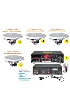 Tavan Hoparlör Seti 1 Adet Anfi+4 Adet 100v 16 Cm Tavan Hoparlör