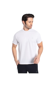 Crozwise 7134-08 Waffle Bisiklet Yaka Erkek Petek Dokuma T-Shirt Beyaz