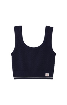 Calvin Klein Sl Woven Label Cable Lacivert Kolsuz Bluz Calvin Klein Sl Woven Label Cable Lacivert Kolsuz Bluz