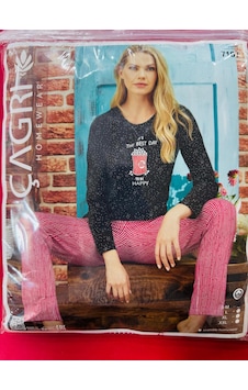 Çağrı Bayan Pijama Takımı-7107 Siyah - Kırmızı Çağrı Bayan Pijama Takımı-7107 Siyah - Kırmızı