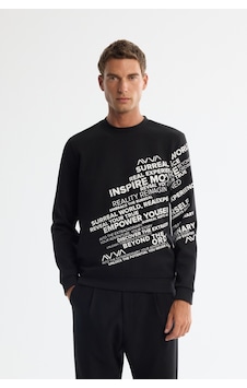 Avva Erkek Siyah Bisiklet Yaka Pamuklu Baskılı Regular Fit Sweatshirt A42y1285 Avva Erkek Siyah Bisiklet Yaka Pamuklu Baskılı Regular Fit Sweatshirt A42y1285