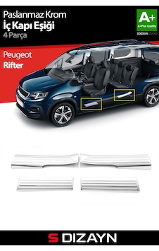 S-dizayn Peugeot Rifter Krom İç Kapı Eşiği 4 Prç 2019 Üzeri A+ Kalite