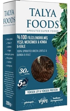Talya Foods Organik Filizlendirilmiş Yeşil Mercimek Kinoa Kale Makarnası 200 Gr 200 G