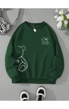 Ok Bear Sweatshirt - Yeşil Baskılı Oversize Kalın Kışlık Bisiklet Yaka Yeşil Ok Bear Sweatshirt - Yeşil Baskılı Oversize Kalın Kışlık Bisiklet Yaka Yeşil