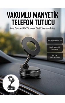 360 Derece Ayarlanabilir Manyetik Araç Telefon Standı Yeni Nesil Siyah