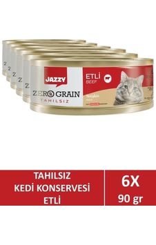 Jazzy Zero Grain Yetişkin Kedi Etli 90 Gr X 6 Adet