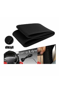 Deri Direksiyon Kılıfı Dikmeli Siyah Dikişli Kokusuz Deri Direksiyon Kılıfı Dikmeli Siyah Dikişli Kokusuz