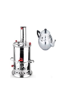 Novahub Zarif İş Krom Odunlu Kömürlü Demlikli 3.5 L Semaver - Inox