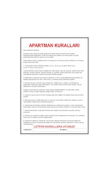 Apartman Kuralları 30x42 Cm Pvc Kaplı Afiş Apartman Kuralları 30x42 Cm Pvc Kaplı Afiş