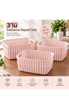 Selka Home Küçük Boy 3 Lü Örgü Desenli Saklama Sepeti Pembe Selka Home Küçük Boy 3 Lü Örgü Desenli Saklama Sepeti Pembe
