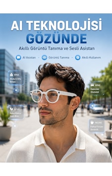 Beyaz 3 Lensli Akıllı Kamera Gözlüğü Yapay Zeka Sesli Asistan Görüntü Tanıma Bluetooth Görüşme Ve Müzik Özellikli Beyaz 3 Lensli Akıllı Kamera Gözlüğü Yapay Zeka Sesli Asistan Görüntü Tanıma Bluetooth Görüşme Ve Müzik Özellikli