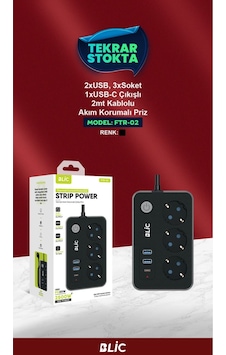 Ftr-02 Termal Akım Korumalı Çoklu Priz 2xusb-a 1xusb-c 3xac Socket 2mt.pd20w 0 - 2 M