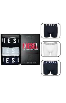 Diesel 3'lü Erkek Boxer Set Beyaz - Siyah Diesel 3'lü Erkek Boxer Set Beyaz - Siyah