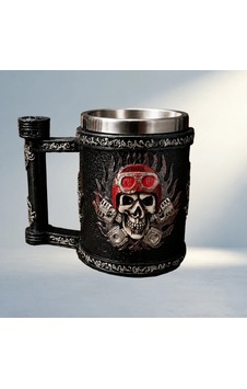 Motorcu Tasarımlı Metal Kupa Bardak - Kuru Kafa Deseni 12x7 Motorcu Tasarımlı Metal Kupa Bardak - Kuru Kafa Deseni 12x7