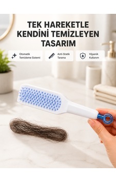 Kendi Kendini Temizleyen Saç Tarağı Anti-statik, Silikon Uçlu, Abs Malzeme, 22x4 Cm 1 Kendi Kendini Temizleyen Saç Tarağı Anti-statik, Silikon Uçlu, Abs Malzeme, 22x4 Cm 1