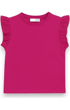 Kolu Fırfırlı Kız Çocuk Bluz Pembe Kolu Fırfırlı Kız Çocuk Bluz Pembe
