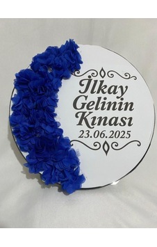 Gelin Tefi 30cm, İsim Ve Tarih Yazılı Yarım Ay Şeklinde Tasarlanmış Düğün Kına Tefi Saks Gelin Tefi 30cm, İsim Ve Tarih Yazılı Yarım Ay Şeklinde Tasarlanmış Düğün Kına Tefi Saks