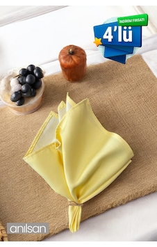 4 Lü %100 Pamuk Kumaş Peçete Açık Sarı 50x50 Cm Mutfak Bezi Sofra Sunum Servis Peçetesi