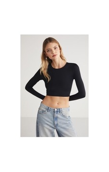 12storeez Esnek Uzun Kollu Siyah Kadın Crop Üst Modelleri İle Şıklık Acı kahve 12storeez Esnek Uzun Kollu Siyah Kadın Crop Üst Modelleri İle Şıklık Acı kahve