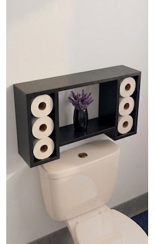 Dekoratif Ahşap Banyo Düzenleyici Raf - 6 Bölmeli 40x70x10 Cm Siyah