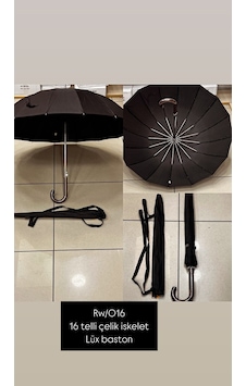 Rainwalker Lüx Çelik İskelet Baston Şemsiye 16 Telli Siyah Rainwalker Lüx Çelik İskelet Baston Şemsiye 16 Telli Siyah