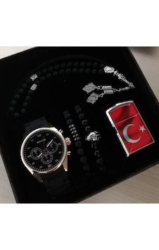 Erkek Kol Saati Seti Çakmak Bileklik Tesbih Erkek Hediye Seti