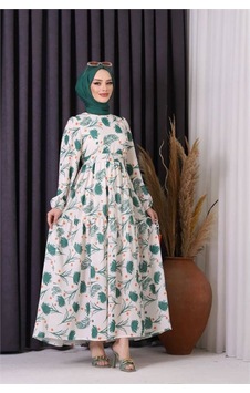 Dip Moda Kadın Keten Desenli Tesettür Elbise Sms002 - Bej Camel Dip Moda Kadın Keten Desenli Tesettür Elbise Sms002 - Bej Camel