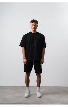 Erkek Nakış Detaylı Regular Fit T-shirt Şort Takım Siyah Erkek Nakış Detaylı Regular Fit T-shirt Şort Takım Siyah