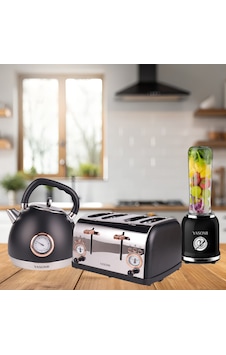 Yasomi Premium Kahvaltı Seti Su Isıtıcı Kettle + Smoothie Blender + Ekmek Kızartma Makinesi Siyah