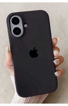 Iphone 16 Uyumlu Kılıf Logolu Lansman Soft Yumuşak Içi Kadife Silikon Kapak Siyah