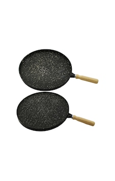 Çift Taraflı Döküm Granit Bazlama - Gözleme Tavası 36cm 4915 Siyah