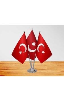 Masa Üstü Osmanlı Devleti Bayrağı Türk Bayrağı + Üçlü Direk Masa
