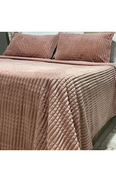 Pudra Çift Kişilik 3 Parça Modernline Yatak Örtüsü Merinos