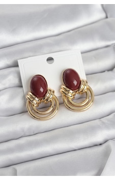 Mey İthalat Pirinç Gold Renk Bordo Taşlı Vintage Kadın Küpe Çok Renkli Mey İthalat Pirinç Gold Renk Bordo Taşlı Vintage Kadın Küpe Çok Renkli