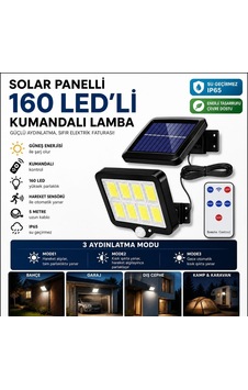 160 Led Solar Bahçe Aydınlatması, 6&apos Lı Güneş Panelli Led Lamba, 5 Metre Kablolu Ve Kumandalı 5570 Sarı 160 Led Solar Bahçe Aydınlatması, 6&apos Lı Güneş Panelli Led Lamba, 5 Metre Kablolu Ve Kumandalı 5570 Sarı