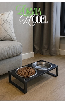 Reyo Ok-ay Store Zorvia Paslanmaz Çelik Kedi Köpek Mama Ve Su Kabı Standı, %10 Eğimli, Ergonomik, Yükseltilmiş Sağlıklı Beslenme, Siyah-siyah