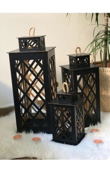 Ahşap Fener Mumluk 3 Lü Set Siyah 88286673 Ahşap Fener Mumluk 3 Lü Set Siyah 88286673