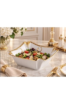 Roykıng Camelıa Altın Kare Salata Kasesi 23 Cm beyaz Roykıng Camelıa Altın Kare Salata Kasesi 23 Cm beyaz
