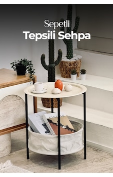 Sepetli Tepsili Sehpa Krem Sepetli Tepsili Sehpa Krem