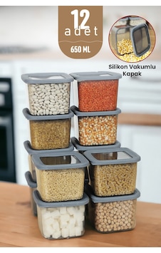 Silikon Kapaklı Erzak Bakliyat Saklama Kabı Kare Saklama Kutusu Seti 12 Adet 650 ML Silikon Kapaklı Erzak Bakliyat Saklama Kabı Kare Saklama Kutusu Seti 12 Adet 650 ML