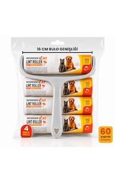 Wondercat Yüksek Yapışkanlı Tüy Toplama Rulosu + 3 Yedek Rulo 60 Yaprak 16 Cm Wondercat Yüksek Yapışkanlı Tüy Toplama Rulosu + 3 Yedek Rulo 60 Yaprak 16 Cm