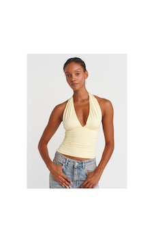 Dilvin 31968 Büzgülü Halter Yaka Top Sarı Dilvin 31968 Büzgülü Halter Yaka Top Sarı