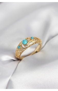 Vintage Model Mavi Taşlı Gold Renk Kadın Yüzük Vintage Model Mavi Taşlı Gold Renk Kadın Yüzük